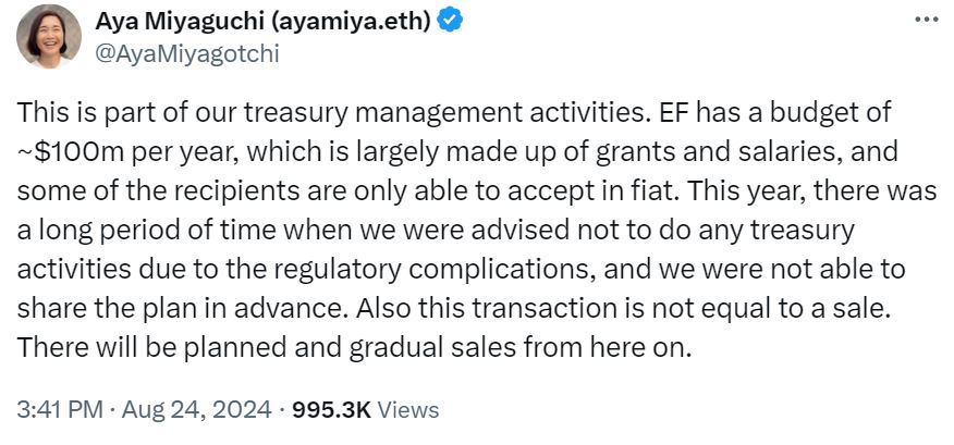 ETH once pumped 6X months after a big Ethereum Foundation sale: Arkham